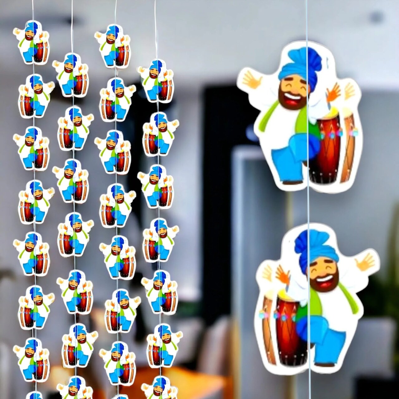 4ct Happy Lohri Hanging Decoration Strings Mini Paper Frill Wall Hanging Indian Harvest Festival Lohri Gifting Dancing Punjabi Party Celebration - Lohri Decor for Home Office